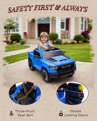12V مرخصة من RAM 1500 Ride On Toy for Kids ، ركوب طفل صغير على شاحنة صغيرة مع التحكم عن بعد الوالدين ، سيارة كهربائية للأطفال مع تخزين سرير الشاحنة ، حزام أمان 3 نقاط (أسود) in Kuwait
