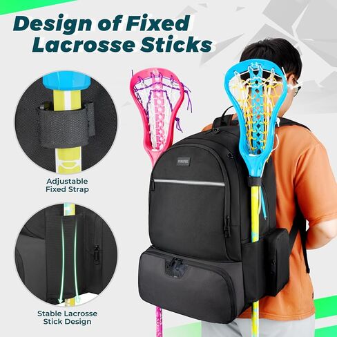 حقيبة YOREPEK Lacrosse ذات سعة كبيرة، حقيبة ظهر لاكروس تحمل جميع معدات لاكروس أو الهوكي الميداني، وحاملي عصا وحجرة منفصلة للمرابط in Kuwait