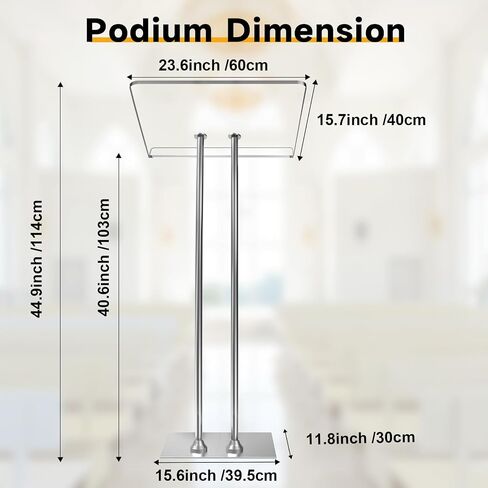 Acrylic Podium Lectern with Iron Stable Bottom, Pulpits for Churches with 10MM Thickened Acrylic Countertop, Multi Function Pulpit for Modern Classroom Music Concert Wedding Conference Event in Kuwait