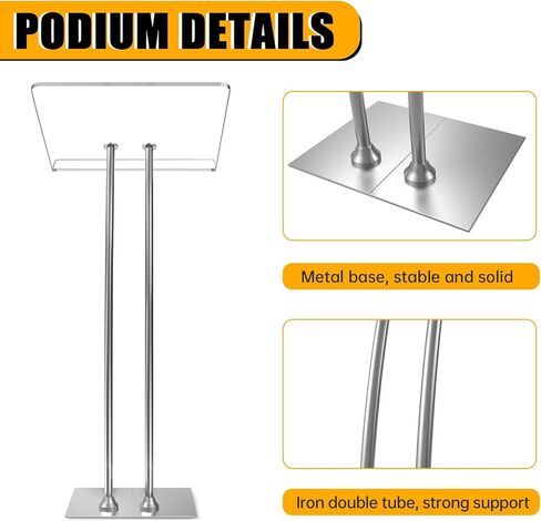 Acrylic Podium Lectern with Iron Stable Bottom, Pulpits for Churches with 10MM Thickened Acrylic Countertop, Multi Function Pulpit for Modern Classroom Music Concert Wedding Conference Event in Kuwait