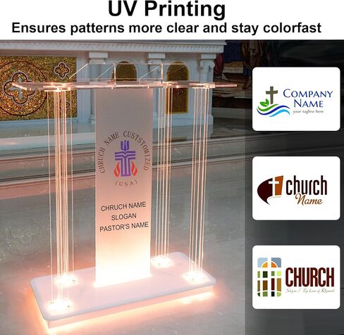 Acrylic Church Pilpits with Wheels, 46'' Church Podium with 15 Colors RGB LED Lights,Podium Stand Lecterns Pulpits for Church, Wedding, Concert Speech, Classroom (40"L*17.7"W *46.6"H) in Saudi Arabia