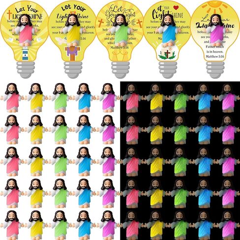 50 Sets Little Jesus Figures Glow in The Dark with Let Your Light Shine Cards Luminous Mini Rubber Jesus Figurines Toys for Hide and Seek Sunday Religious Gift(Carry A Cross & Yellow Card) in Saudi Arabia