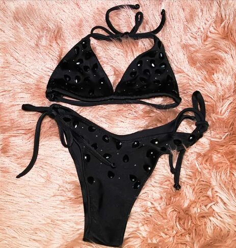 Black rhinestone swimwear with ties tring large (L) in Saudi Arabia