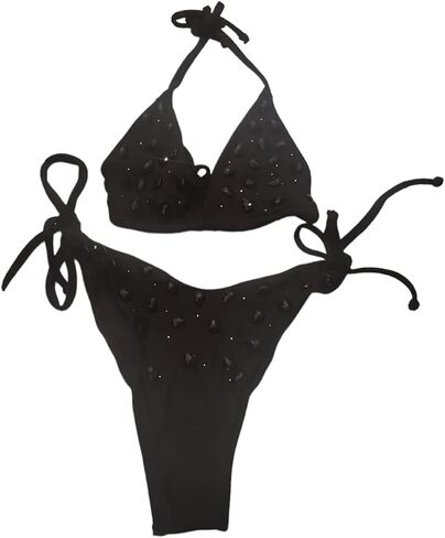 Black rhinestone swimwear with ties tring large (L) in Saudi Arabia