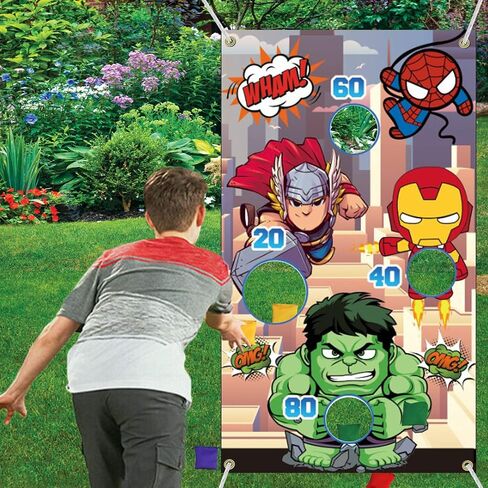 Superhero Themed Toss Games Banner with 6 Bean Bags-Fun Superhero Indoor Outdoor Throwing Game Party Supplies for Kids in Family Games, Superhero Themed Party, Carnival Games (Red) in Saudi Arabia