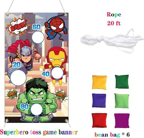 Superhero Themed Toss Games Banner with 6 Bean Bags-Fun Superhero Indoor Outdoor Throwing Game Party Supplies for Kids in Family Games, Superhero Themed Party, Carnival Games (Red) in Saudi Arabia