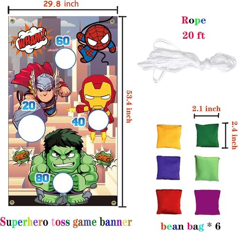 Superhero Themed Toss Games Banner with 6 Bean Bags-Fun Superhero Indoor Outdoor Throwing Game Party Supplies for Kids in Family Games, Superhero Themed Party, Carnival Games (Red) in Saudi Arabia
