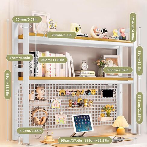 Desktop Bookshelf 2-Tier Adjustable Wood Desktop Hutch Bookcase Display Rack Book Storage Organizer Shelf for Computer Desk Dorm Room Office Home in Saudi Arabia