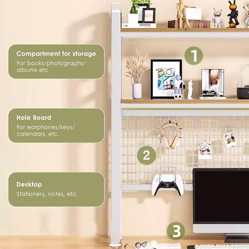 Desktop Bookshelf 2-Tier Adjustable Wood Desktop Hutch Bookcase Display Rack Book Storage Organizer Shelf for Computer Desk Dorm Room Office Home in Saudi Arabia