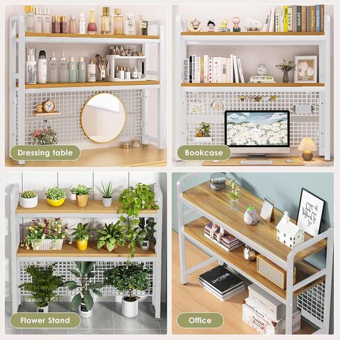 Desktop Bookshelf 2-Tier Adjustable Wood Desktop Hutch Bookcase Display Rack Book Storage Organizer Shelf for Computer Desk Dorm Room Office Home in Saudi Arabia