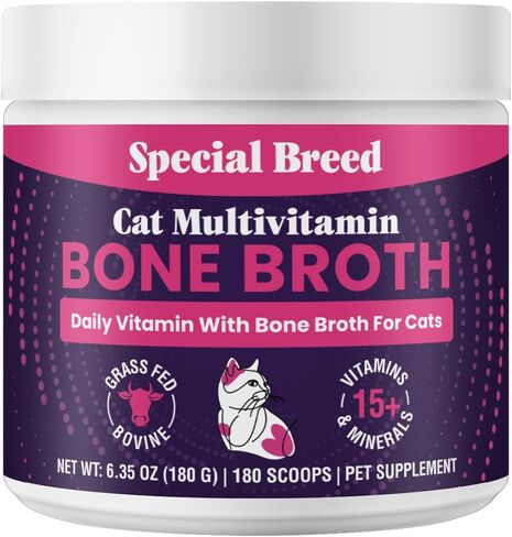 Cat Multivitamin with Grass-Fed Beef Bone Broth – Daily Supplement for Immune, Joint, Skin, Coat & Gut Health – Omega 3s, Lysine, Beta Glucan, Vitamins A-E, C, D – 180 Day Supply – No Fillers in Saudi Arabia