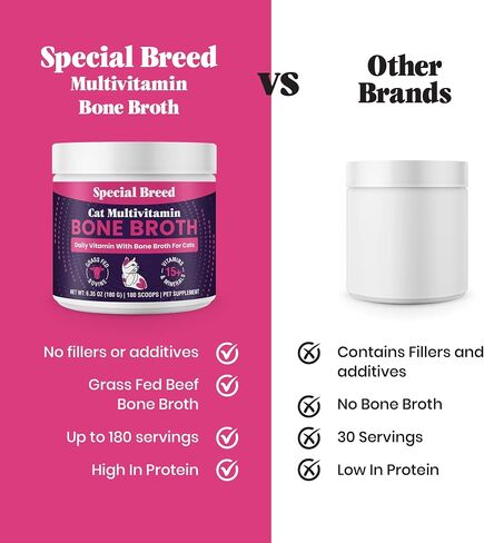 Cat Multivitamin with Grass-Fed Beef Bone Broth – Daily Supplement for Immune, Joint, Skin, Coat & Gut Health – Omega 3s, Lysine, Beta Glucan, Vitamins A-E, C, D – 180 Day Supply – No Fillers in Saudi Arabia