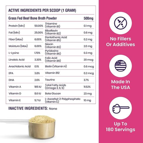Cat Multivitamin with Grass-Fed Beef Bone Broth – Daily Supplement for Immune, Joint, Skin, Coat & Gut Health – Omega 3s, Lysine, Beta Glucan, Vitamins A-E, C, D – 180 Day Supply – No Fillers in Saudi Arabia