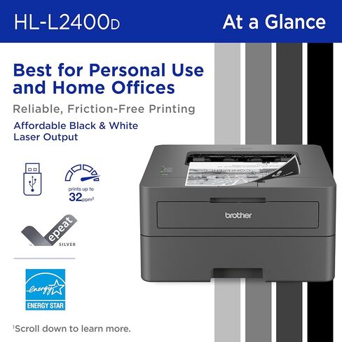 Brother HL-L2400D طابعة ليزر أحادية اللون مضغوطة ، USB مطلوب (كابل غير مدرج) ، الإخراج الأسود والأبيض | يشمل تحديث التجارب الاشتراك (1) ، (قسط متجدد) in Saudi Arabia