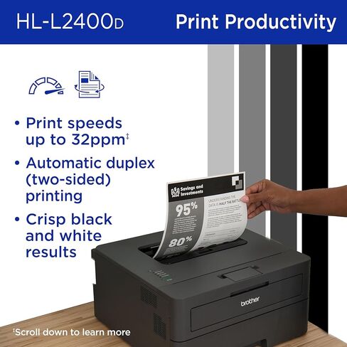 Brother HL-L2400D طابعة ليزر أحادية اللون مضغوطة ، USB مطلوب (كابل غير مدرج) ، الإخراج الأسود والأبيض | يشمل تحديث التجارب الاشتراك (1) ، (قسط متجدد) in Saudi Arabia