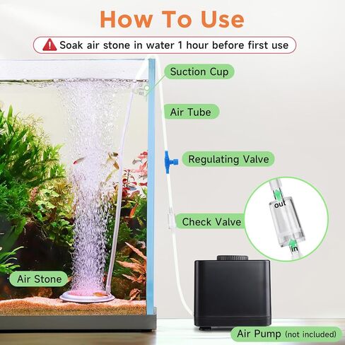 Hygger Aquarium Air Stone ، بحجر الهواء النانوي 2.6 بوصة يصنع فقاعات صغيرة جدًا ، وناشر أكسجين صغير مقلوب هادئ للغاية مع قاعدة من الفولاذ المقاوم للصدأ للحوض ، وخزان الأسماك والسيارات المائية in Saudi Arabia