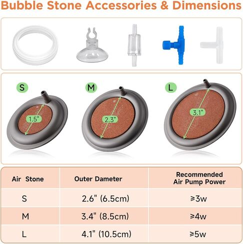 Hygger Aquarium Air Stone ، بحجر الهواء النانوي 2.6 بوصة يصنع فقاعات صغيرة جدًا ، وناشر أكسجين صغير مقلوب هادئ للغاية مع قاعدة من الفولاذ المقاوم للصدأ للحوض ، وخزان الأسماك والسيارات المائية in Saudi Arabia