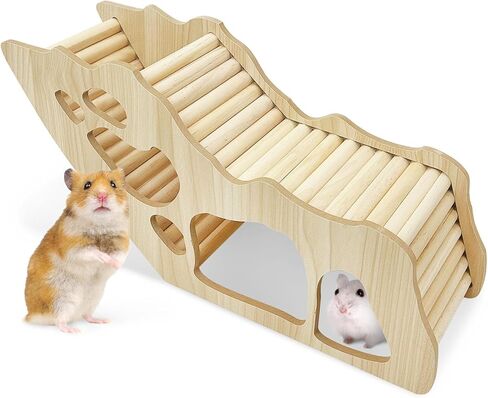 Pinvnby Hamster تسلق سلم ونفق مخبأ الهامستر الخشبي تسلق لعبة القفص إكسسوارات لفئران الجيربيل أو حيوانات صغيرة أخرى (نفق بسيط) in Kuwait