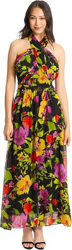 London Times Women's Twist Neck Feminine Chiffon Halter Maxi Dress Occasion Guest of Mother of The Bride in Saudi Arabia