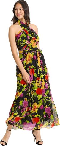London Times Women's Twist Neck Feminine Chiffon Halter Maxi Dress Occasion Guest of Mother of The Bride in Saudi Arabia