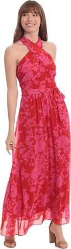 London Times Women's Twist Neck Feminine Chiffon Halter Maxi Dress Occasion Guest of Mother of The Bride in Saudi Arabia