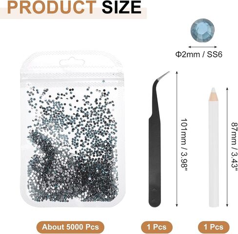 uxcell 5000pcs Flatback Rhinestones Resin, SS6 2mm Resin Rhinestones Bulk Round Shine Gems with Pickup Tools for DIY Nail Art Tumblers Mugs Clothes, Azure in Saudi Arabia