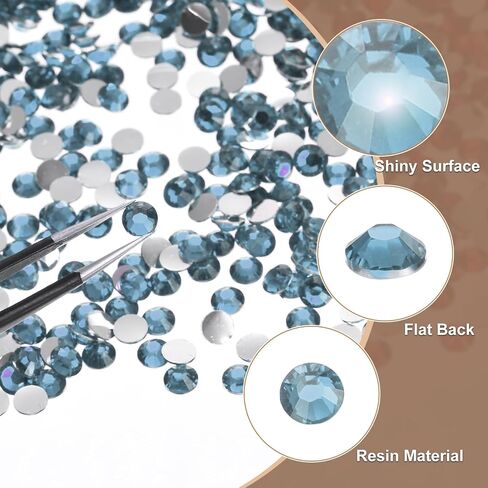 uxcell 5000pcs Flatback Rhinestones Resin, SS6 2mm Resin Rhinestones Bulk Round Shine Gems with Pickup Tools for DIY Nail Art Tumblers Mugs Clothes, Azure in Saudi Arabia