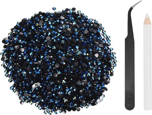 uxcell 5000pcs Flatback Rhinestones Resin, SS6 2mm Resin Rhinestones Bulk Round Shine Gems with Pickup Tools for DIY Nail Art Tumblers Mugs Clothes, Azure in Saudi Arabia