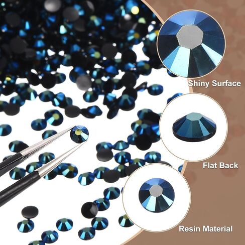 uxcell 5000pcs Flatback Rhinestones Resin, SS6 2mm Resin Rhinestones Bulk Round Shine Gems with Pickup Tools for DIY Nail Art Tumblers Mugs Clothes, Azure in Saudi Arabia