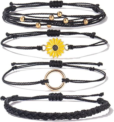 Handmade Surfer Braided Bracelets for Men Women 4 Pcs Surf String Set Adjustable Girl Beach Braided String Boho Braid Rope Jewelry for Men Surfing Waterproof Chrysanthemum Braided Bracelet Gift Blue in Saudi Arabia