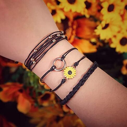 Handmade Surfer Braided Bracelets for Men Women 4 Pcs Surf String Set Adjustable Girl Beach Braided String Boho Braid Rope Jewelry for Men Surfing Waterproof Chrysanthemum Braided Bracelet Gift Blue in Saudi Arabia