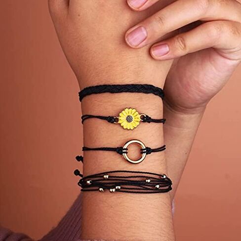 Handmade Surfer Braided Bracelets for Men Women 4 Pcs Surf String Set Adjustable Girl Beach Braided String Boho Braid Rope Jewelry for Men Surfing Waterproof Chrysanthemum Braided Bracelet Gift Blue in Saudi Arabia