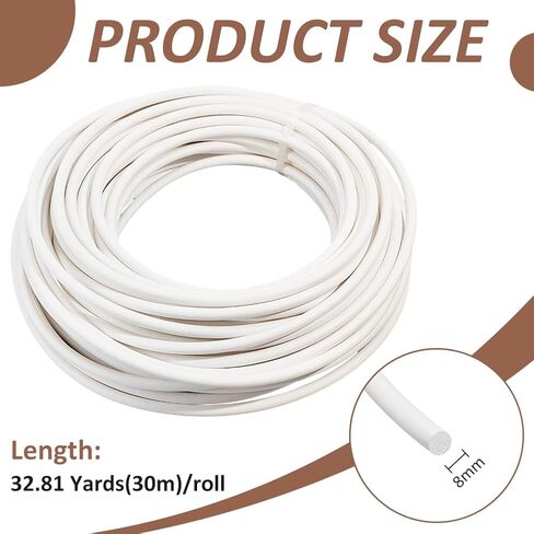 BENECREAT 32.81 Yards PVC Welt Cord Piping, 8mm White Polyester Piping Cord for Crochet, Knitting, Weaving or Trim in Garments, Cushions in Saudi Arabia