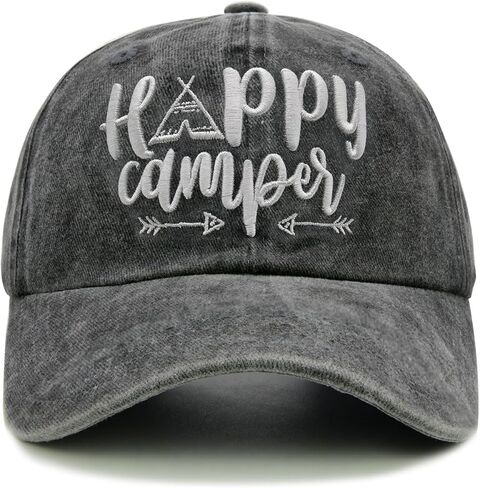 Embroidered Happy Camper Baseball Cap Distressed Dad Hat for Men Women in Kuwait