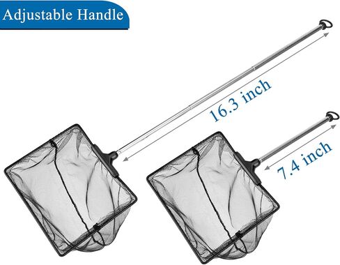 Mogoko Aquarium Fish Net, 10.8" x 16.3" Rectangular Fish Net with 5.5"-16.3" Extendable Telescopic Plastic Handle, Fine Mesh Nylon Fish Tank Accessory in Saudi Arabia