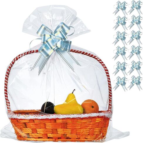 50 Packs 32" x 40" Cellophane Bags for Basket Extra-large Jumbo Clear Cellophane Wraps Clear Huge Cello Bags for Baskets, Gifts, Christmas Trees, Treats, Arts and Crafts, 50ct Ribbon Bows in Kuwait