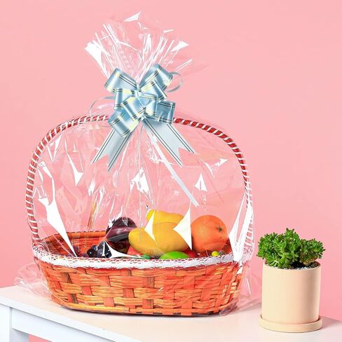 50 Packs 32" x 40" Cellophane Bags for Basket Extra-large Jumbo Clear Cellophane Wraps Clear Huge Cello Bags for Baskets, Gifts, Christmas Trees, Treats, Arts and Crafts, 50ct Ribbon Bows in Kuwait