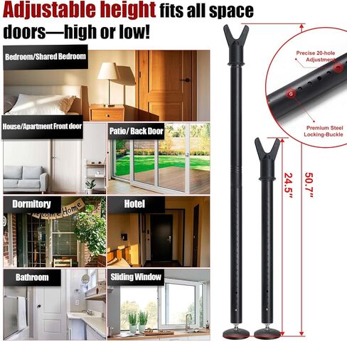 600LB Door Barricade Security bar- 24.5-50.7'’ Adjustable Door Stopper Stick for Front,Home,Apartment,Hotel,Heavy Duty Safety Lock Blocker Jammer-Women,Traveler Must Have in Kuwait