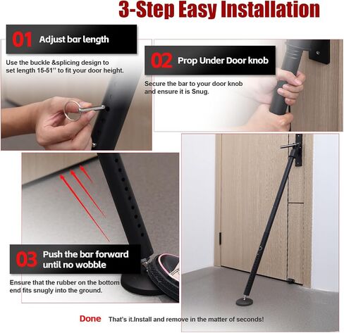 600LB Door Barricade Security bar- 24.5-50.7'’ Adjustable Door Stopper Stick for Front,Home,Apartment,Hotel,Heavy Duty Safety Lock Blocker Jammer-Women,Traveler Must Have in Kuwait