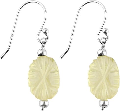 Genuine Lemon Quartz Gemstone Dainty Earrings, Carved Coin Studs, Handmade Bohemian Jewelry, Healing Crystals Silver Earrings, Elegant Earrings for Women & Girls in Saudi Arabia
