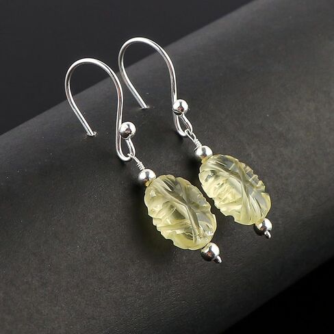 Genuine Lemon Quartz Gemstone Dainty Earrings, Carved Coin Studs, Handmade Bohemian Jewelry, Healing Crystals Silver Earrings, Elegant Earrings for Women & Girls in Saudi Arabia