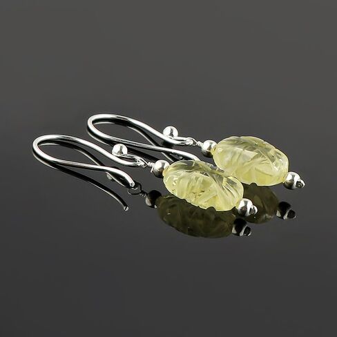 Genuine Lemon Quartz Gemstone Dainty Earrings, Carved Coin Studs, Handmade Bohemian Jewelry, Healing Crystals Silver Earrings, Elegant Earrings for Women & Girls in Saudi Arabia