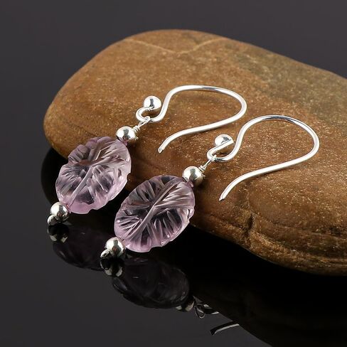 Genuine Lemon Quartz Gemstone Dainty Earrings, Carved Coin Studs, Handmade Bohemian Jewelry, Healing Crystals Silver Earrings, Elegant Earrings for Women & Girls in Saudi Arabia