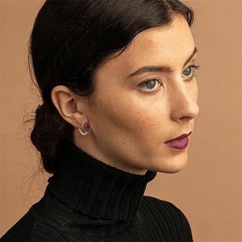 Natural Turquoise Hoop Earrings for Women Bohemian Oval Earrings Dainty Western Earrings Statement Cowgirl Ethnic Boho Geometric Flower Hoop Earrings Trendy Birthday Turquoise Jewelry (Red) in Saudi Arabia