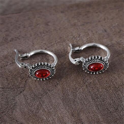 Natural Turquoise Hoop Earrings for Women Bohemian Oval Earrings Dainty Western Earrings Statement Cowgirl Ethnic Boho Geometric Flower Hoop Earrings Trendy Birthday Turquoise Jewelry (Red) in Saudi Arabia
