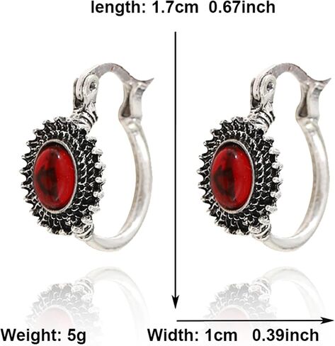 Natural Turquoise Hoop Earrings for Women Bohemian Oval Earrings Dainty Western Earrings Statement Cowgirl Ethnic Boho Geometric Flower Hoop Earrings Trendy Birthday Turquoise Jewelry (Red) in Saudi Arabia