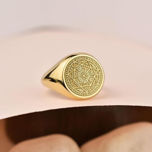 14K الذهب ختم من رئيس الملائكة السبعة حلقة | سليمان ختم تميمة | 7 رئيس المجوهرات رئيس الملائكة | رئيس حماية رئيس الملائكة | الخاتم الخنصر الذهبي | سبع أسخيل ختم الحلقة | هدية دينية in Saudi Arabia