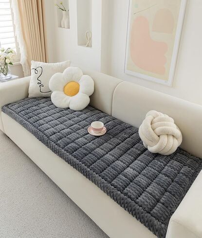 Couch Cover for Dogs Washable, Fuzzy Pet Cover for Sofa, Covers for 3 Cushion Couch Pet Friendly, Non Slip Dog Bed Mat Blanket (White, 27.6x59.06 inch) in Kuwait