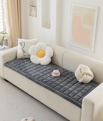 Couch Cover for Dogs Washable, Fuzzy Pet Cover for Sofa, Covers for 3 Cushion Couch Pet Friendly, Non Slip Dog Bed Mat Blanket (White, 27.6x59.06 inch) in Kuwait