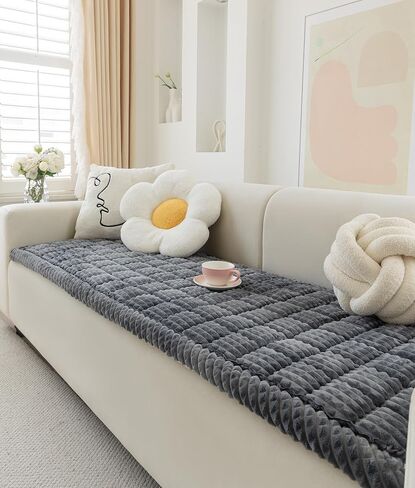 Couch Cover for Dogs Washable, Fuzzy Pet Cover for Sofa, Covers for 3 Cushion Couch Pet Friendly, Non Slip Dog Bed Mat Blanket (White, 27.6x59.06 inch) in Kuwait